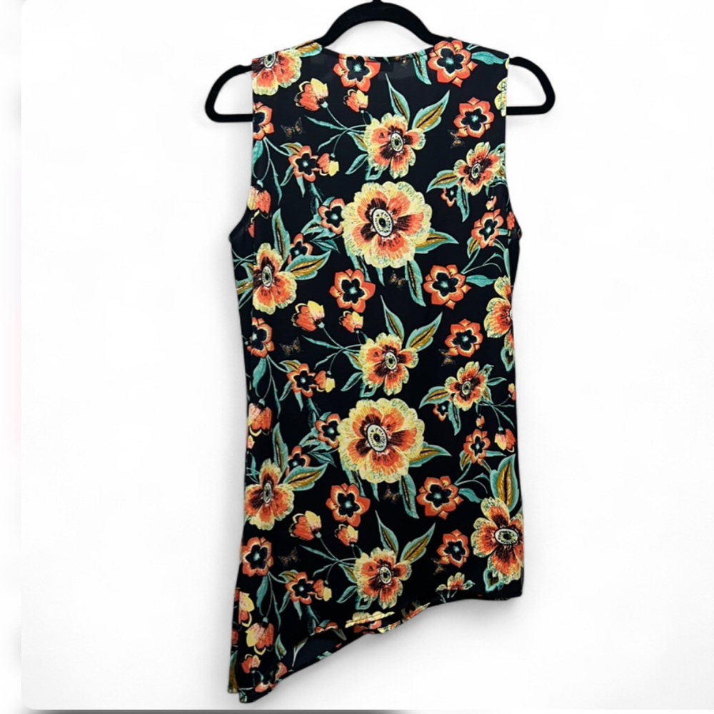 DR2 Navy and Coral Floral Blouse - Small